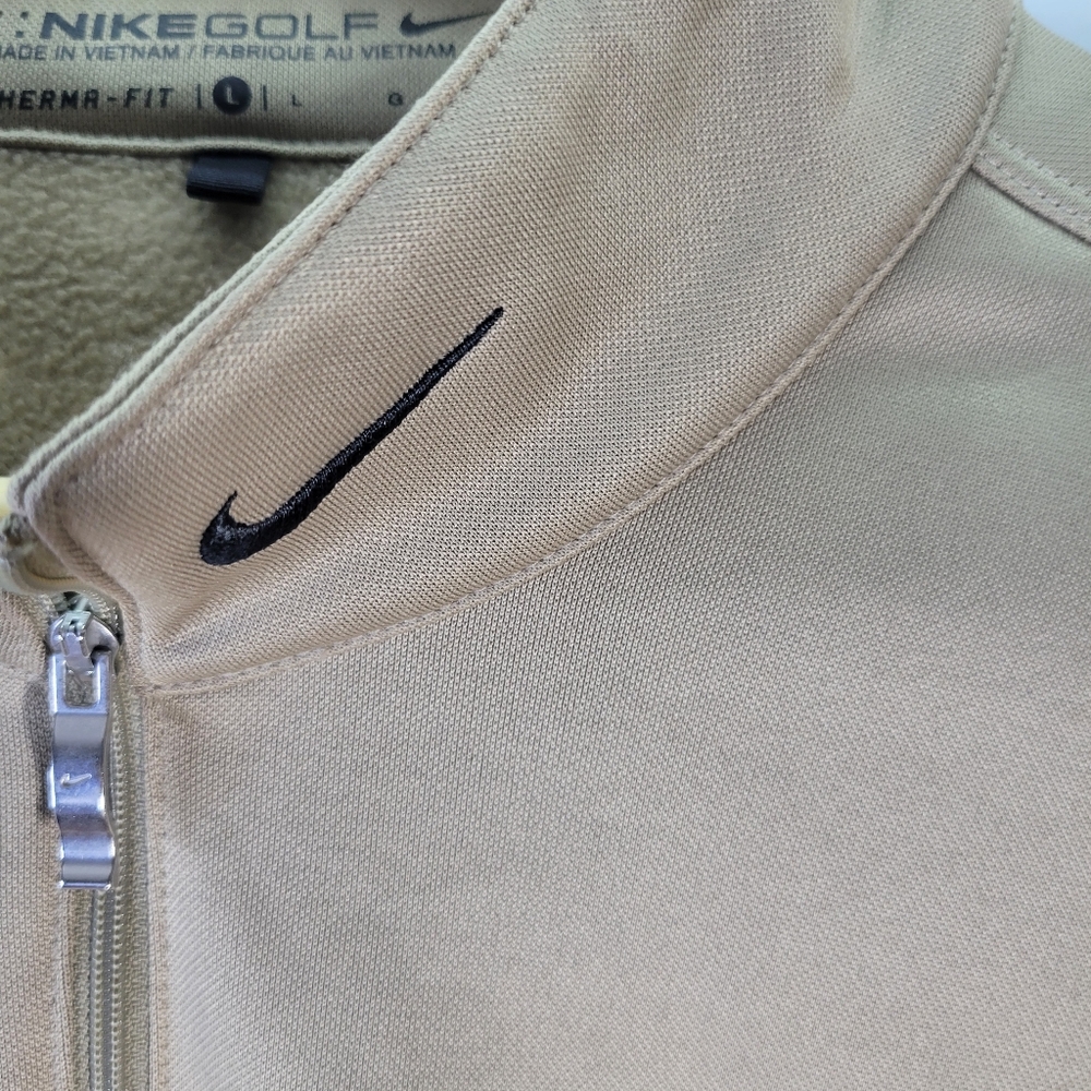 Mens Nike Golf Therma Fit Pullover 1/2 zip Tan/Black Size Large - Picture 2 of 6